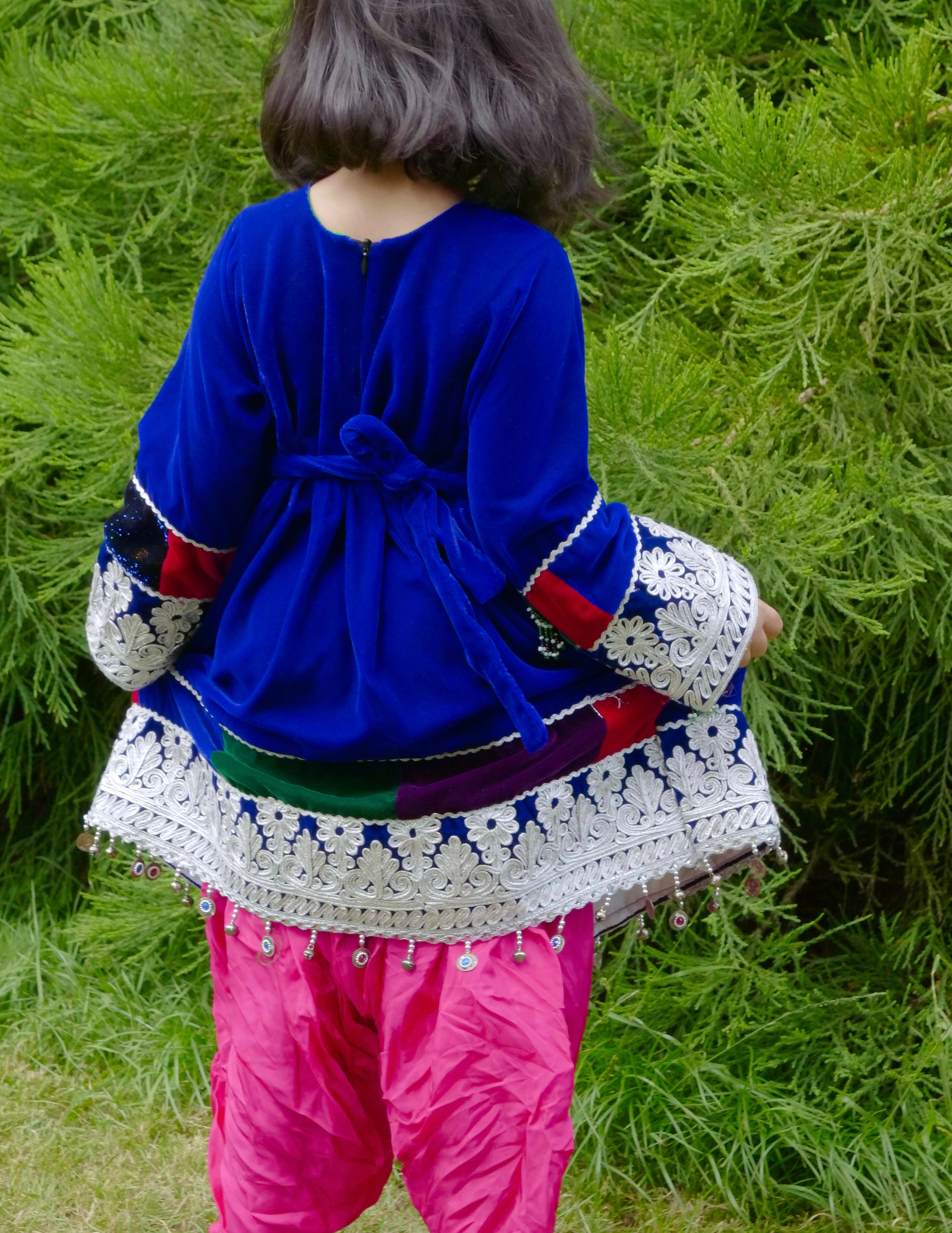 Blue velvet Afghan Children's Dress