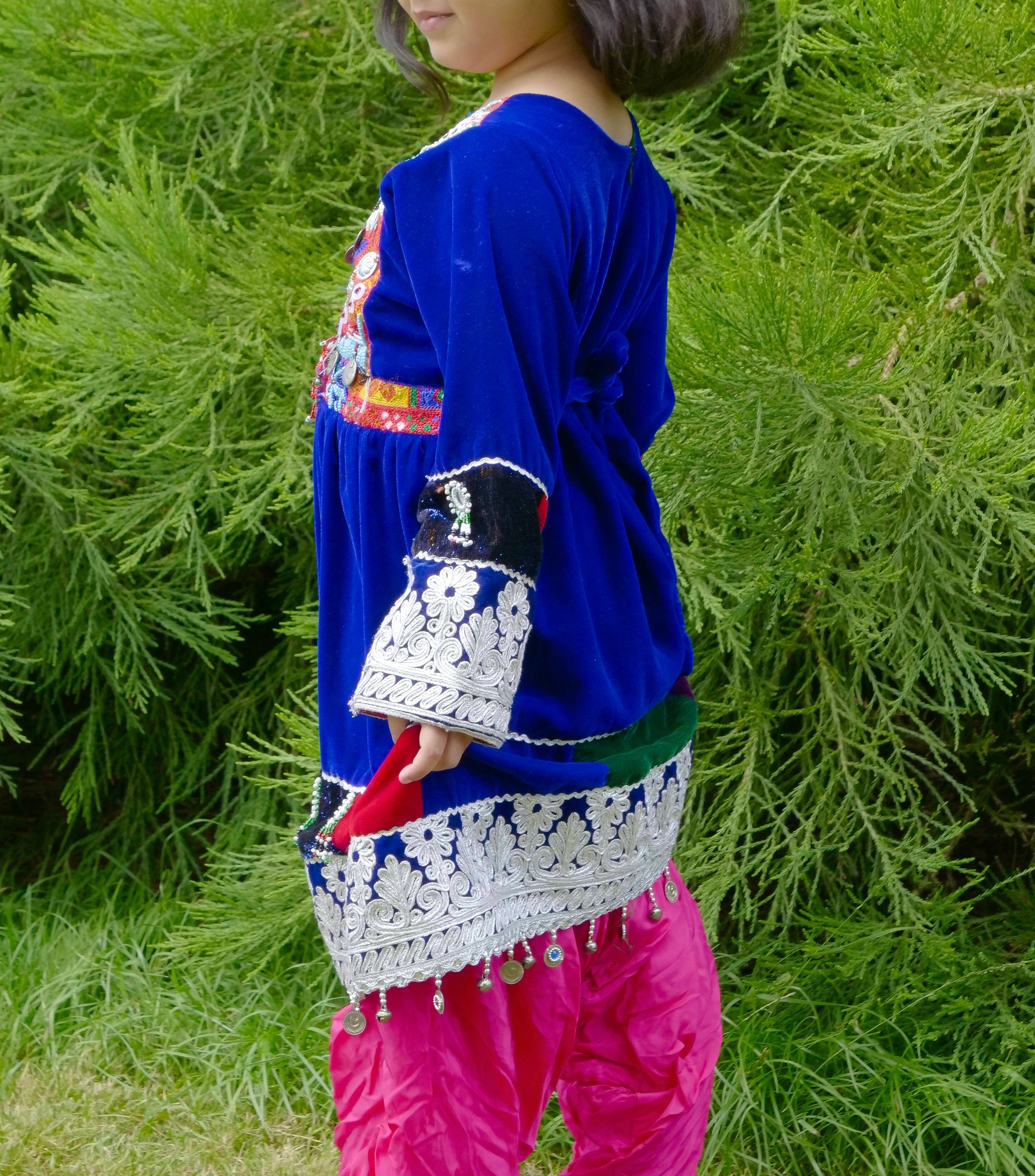 Blue velvet Afghan Children's Dress