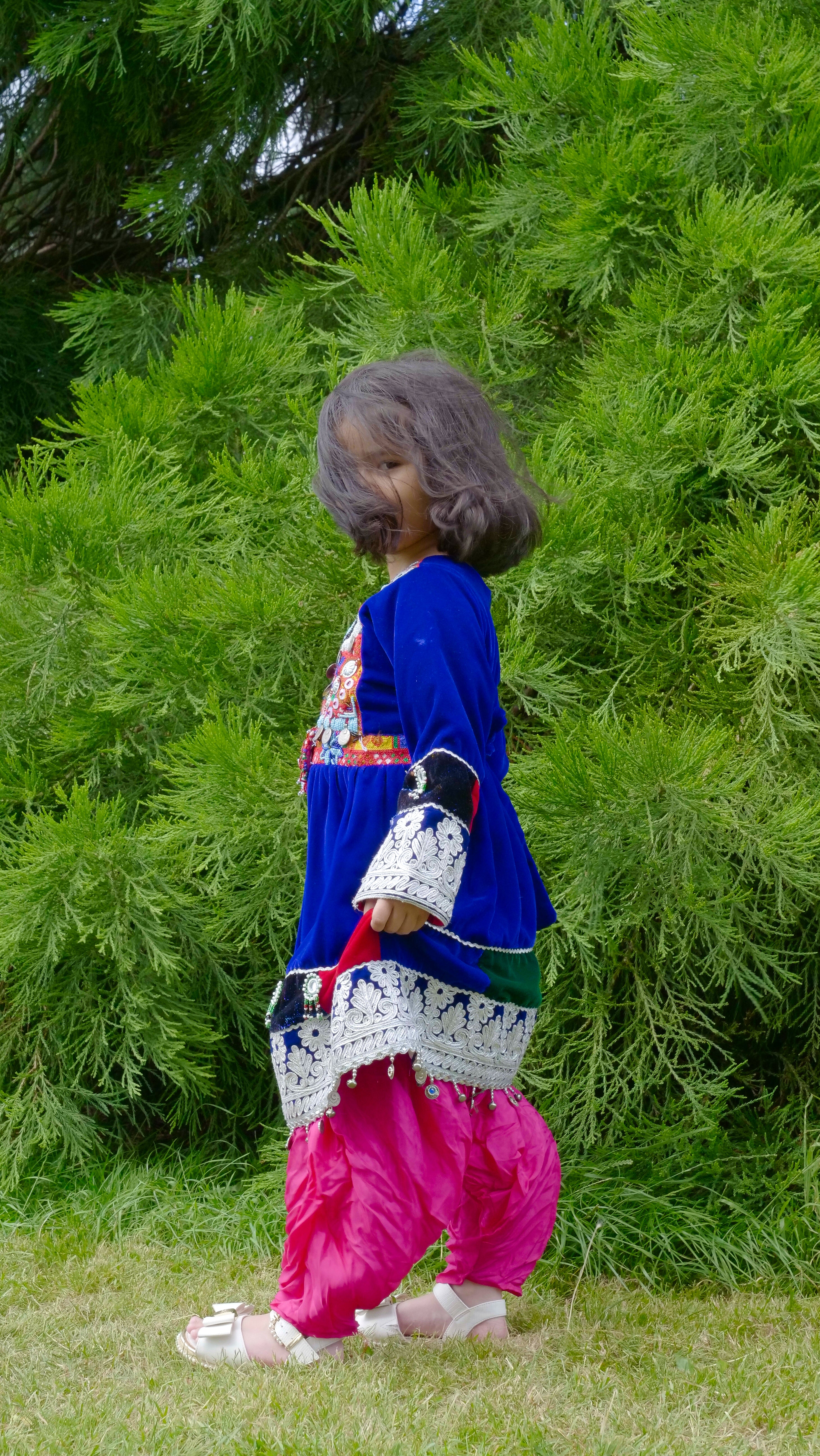 Blue velvet Afghan Children's Dress