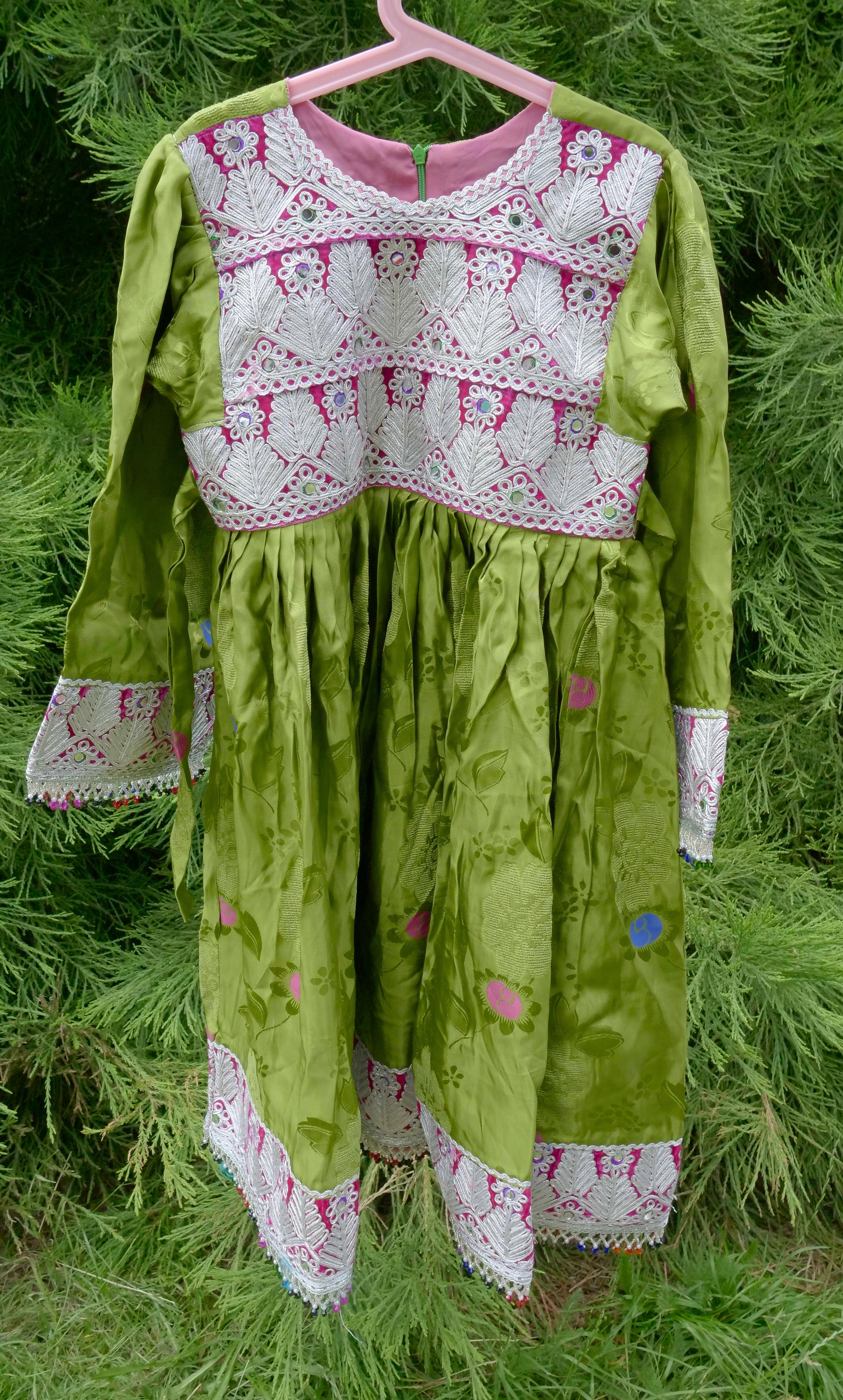 Green and pink Afghan children's dress